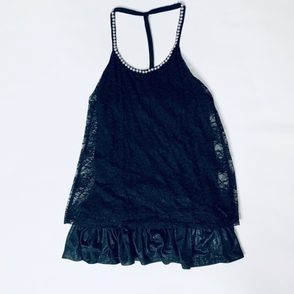 DAYTRIP Black Lace & Shimmer Top-M